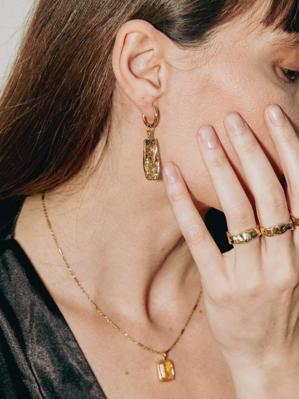 Botanical Hoop Earrings, Handmade Nature Inspired Jewelry, Textured Gold Plated